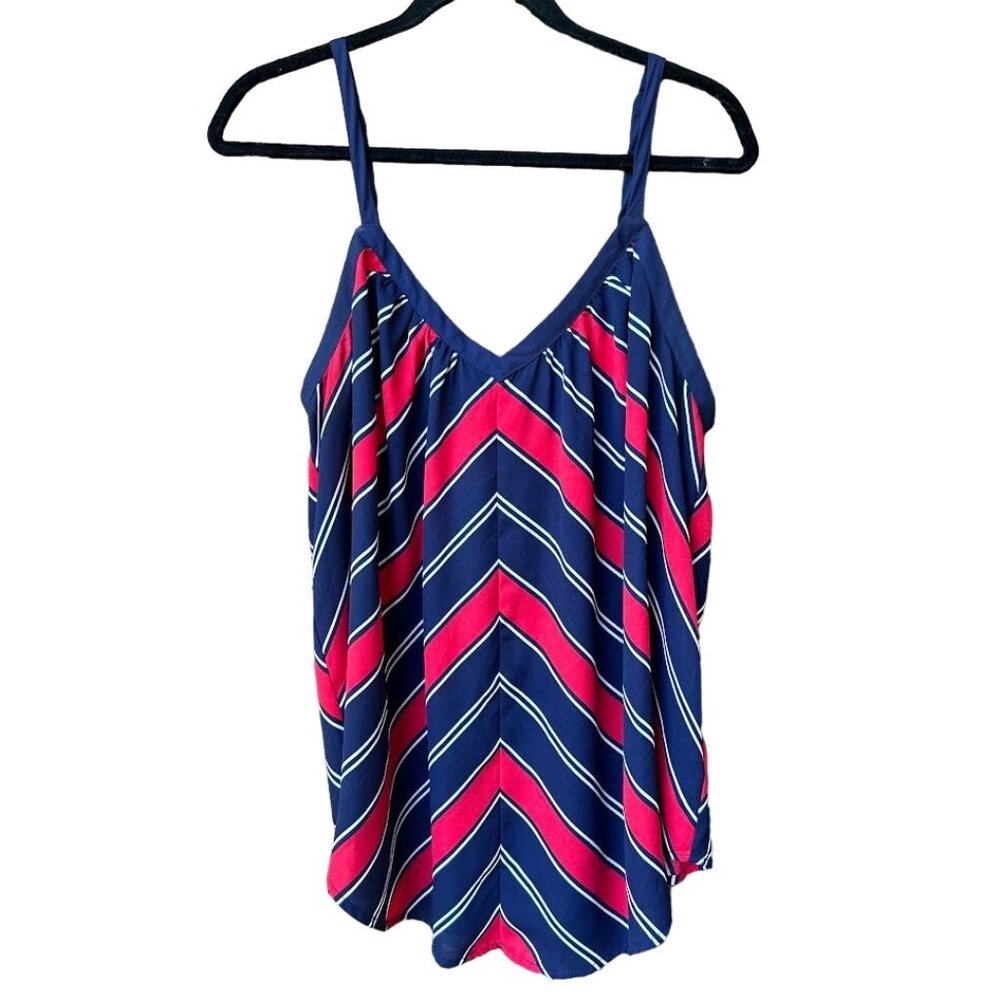 Torrid Women's Striped V-Neck Sleeveless Blouse Size L Red & Blue